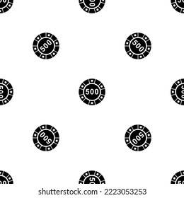 Seamless pattern of repeated black poker chip symbols. Elements are evenly spaced and some are rotated. Vector illustration on white background