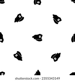 Seamless pattern of repeated black police cap symbols. Elements are evenly spaced and some are rotated. Vector illustration on white background