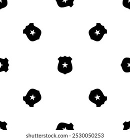 Seamless pattern of repeated black police badge symbols. Elements are evenly spaced and some are rotated. Vector illustration on white background