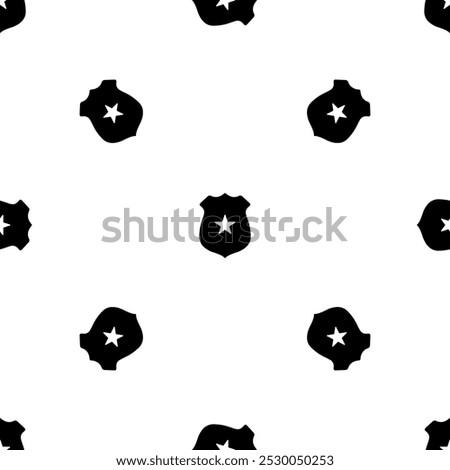 Seamless pattern of repeated black police badge symbols. Elements are evenly spaced and some are rotated. Vector illustration on white background