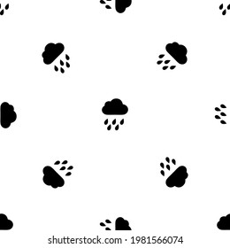 Patrón sin foco de repetidos símbolos negros de lluvia. Los elementos están separados por igual y algunos rotan. Ilustración del vector sobre fondo blanco