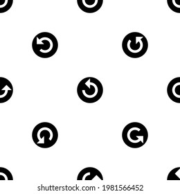 Seamless pattern of repeated black replay media symbols. Elements are evenly spaced and some are rotated. Vector illustration on white background