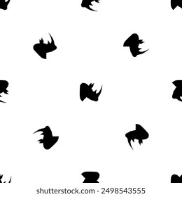 Seamless pattern of repeated black rhinoceros head symbols. Elements are evenly spaced and some are rotated. Vector illustration on white background