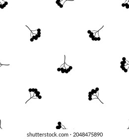 Seamless pattern of repeated black rowan berrys. Elements are evenly spaced and some are rotated. Vector illustration on white background