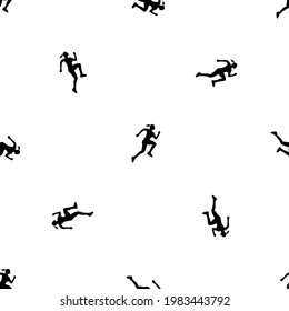 Seamless pattern of repeated black running woman symbols. Elements are evenly spaced and some are rotated. Vector illustration on white background