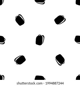 Seamless pattern of repeated black school bag symbols. Elements are evenly spaced and some are rotated. Vector illustration on white background