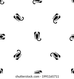 Seamless pattern of repeated black scorpio symbols. Elements are evenly spaced and some are rotated. Vector illustration on white background