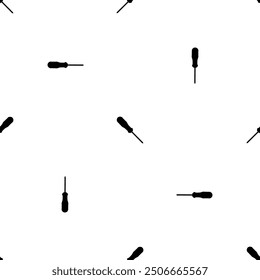 Seamless pattern of repeated black a screwdriver symbols. Elements are evenly spaced and some are rotated. Vector illustration on white background