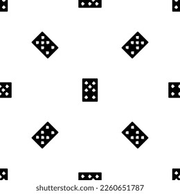 Seamless pattern of repeated black seven of spades playing cards. Elements are evenly spaced and some are rotated. Vector illustration on white background