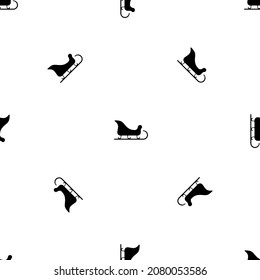 Seamless pattern of repeated black sleigh symbols. Elements are evenly spaced and some are rotated. Vector illustration on white background