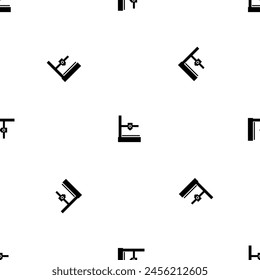 Seamless pattern of repeated black small 3D printer symbols. Elements are evenly spaced and some are rotated. Vector illustration on white background