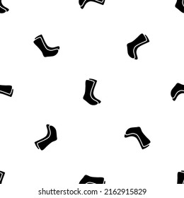 Seamless pattern of repeated black socks symbols. Elements are evenly spaced and some are rotated. Vector illustration on white background