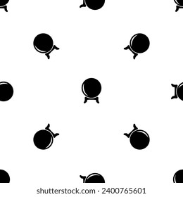 Seamless pattern of repeated black spirit ball symbols. Elements are evenly spaced and some are rotated. Vector illustration on white background