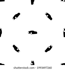 Seamless pattern of repeated black sport car symbols. Elements are evenly spaced and some are rotated. Vector illustration on white background