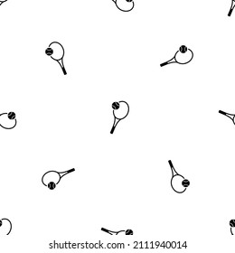 Seamless pattern of repeated black tennis symbols. Elements are evenly spaced and some are rotated. Vector illustration on white background