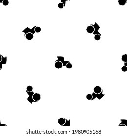 Seamless pattern of repeated black tractor symbols. Elements are evenly spaced and some are rotated. Vector illustration on white background