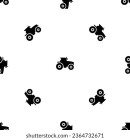 Seamless pattern of repeated black tractor icons. Elements are evenly spaced and some are rotated. Vector illustration on white background