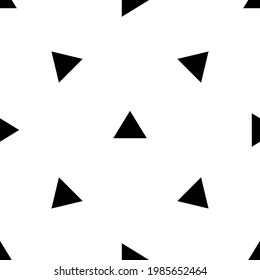 Seamless pattern of repeated black triangle symbols. Elements are evenly spaced and some are rotated. Vector illustration on white background