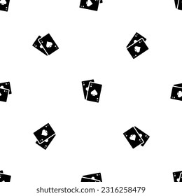 Seamless pattern of repeated black two aces symbols. Elements are evenly spaced and some are rotated. Vector illustration on white background