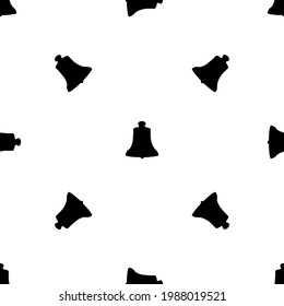Seamless pattern of repeated black vintage bell symbols. Elements are evenly spaced and some are rotated. Vector illustration on white background