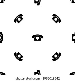 Patrón sin foco de repetidos símbolos de teléfono vintage negros. Los elementos están separados por igual y algunos rotan. Ilustración del vector sobre fondo blanco