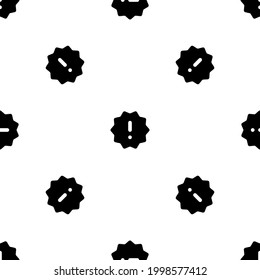Seamless pattern of repeated black warning symbols. Elements are evenly spaced and some are rotated. Vector illustration on white background