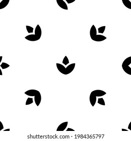Seamless pattern of repeated black water lily symbols. Elements are evenly spaced and some are rotated. Vector illustration on white background