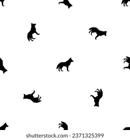 Seamless pattern of repeated black wolf symbols. Elements are evenly spaced and some are rotated. Vector illustration on white background