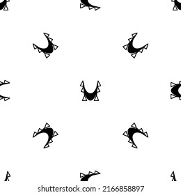 Seamless pattern of repeated black yoga hammock symbols. Elements are evenly spaced and some are rotated. Vector illustration on white background