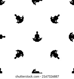 Seamless pattern of repeated black yoga symbols. Elements are evenly spaced and some are rotated. Vector illustration on white background