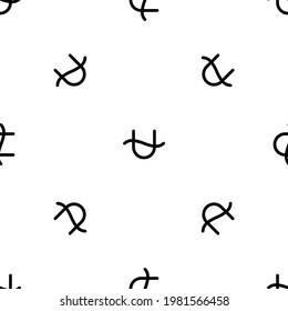 Seamless pattern of repeated black zodiac ophiuchus symbols. Elements are evenly spaced and some are rotated. Vector illustration on white background