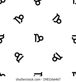 Seamless pattern of repeated black zodiac capricorn symbols. Elements are evenly spaced and some are rotated. Vector illustration on white background
