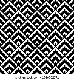 Seamless pattern. Repeated figures wallpaper. Simple shapes image. Folk motif. Ethnic ornament. Tribal background. Textile print, web design, abstract backdrop, artwork illustration. Vector art.