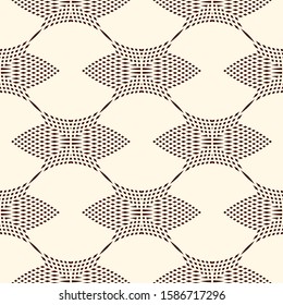 Seamless pattern with repeated hatched overlapping circles. Openwork surface texture. Round links motif. Geometric abstract background. Delicate digital paper, textile print, page fill. Vector art