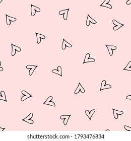 Seamless pattern with repeated heart shape. Sketch, doodle. Cute vector illustration drawn by hand.