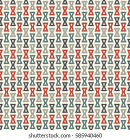 Seamless pattern with repeated hourglass. Ethic and tribal motif. Geometric abstract background. Digital paper, textile print, page fill. Vector art illustration