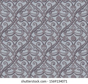 seamless pattern with repeated medallions in an old fashion style reminding of decorations made in a wood carving technique 