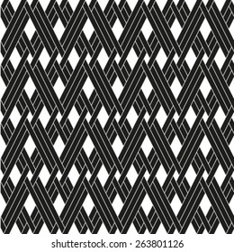 Seamless pattern, repeating abstract background with intertwined lines, monochrome grid