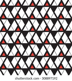 Seamless pattern. Repeating abstract background with triangles. Stylish black, white and red grid texture.