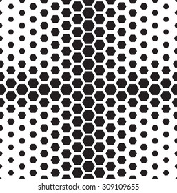 Seamless pattern. Repeating abstract background with hexagons arranged as gradient. Stylish black and white and grid texture. 