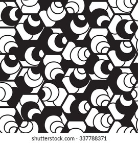 Seamless pattern. Repeating abstract background with hexagons. Stylish black and white grid texture. Bee cells.