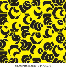 Seamless pattern. Repeating abstract background with hexagons. Stylish black and white grid texture. Bee cells.