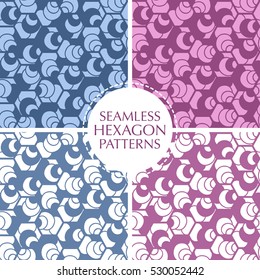 Seamless pattern. Repeating abstract background with hexagons. Stylish grid texture in trendy blue and purple colors. 