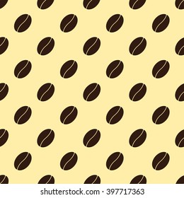 Seamless pattern with repeating brown colored coffee bean isolated on creamy background