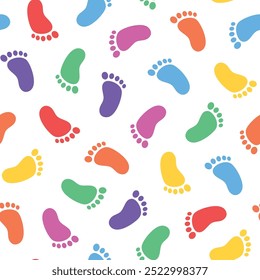 seamless pattern of repeating colorful footprints on transparent background
