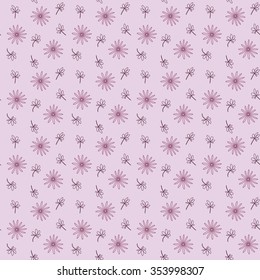 Seamless pattern with repeating contour flowers and leaves on the pink background. Vector eps illustration