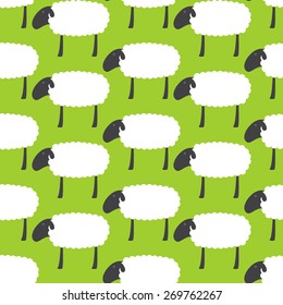 Seamless pattern with repeating cute sheep 