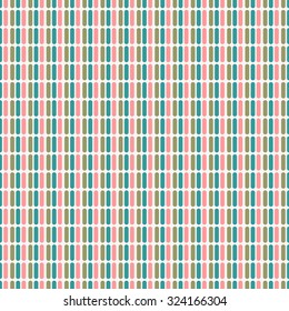 Seamless pattern with repeating elements vertical short rods standing as a screen saver texture to the TV screen in a series of red coral green and mustard on a gray background