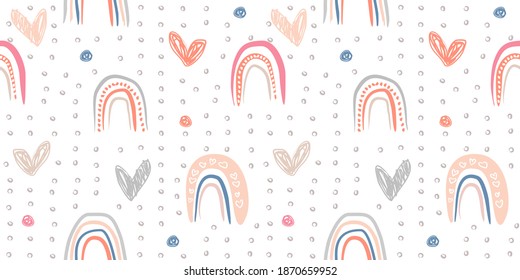 patrón ininterrumpido de repetición de arcos de hadas y corazones para impresión en textiles o papel pintado