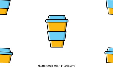 Seamless pattern of repeating glasses with a quick hot invigorating coffee in a cardboard takeaway cup on a white background. Vector illustration